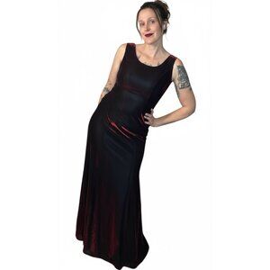 Vintage 90s Loralie Original Glitter Metallic Chiffon Maxi Dress Red Black 10